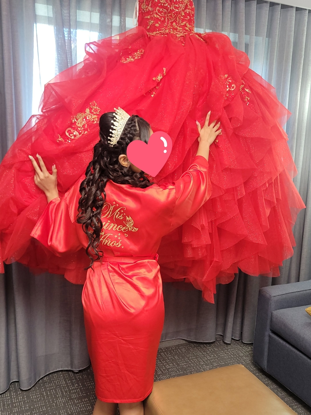 Quince Red Ball Gown with Embellished Bodice - Picture 3 of 5